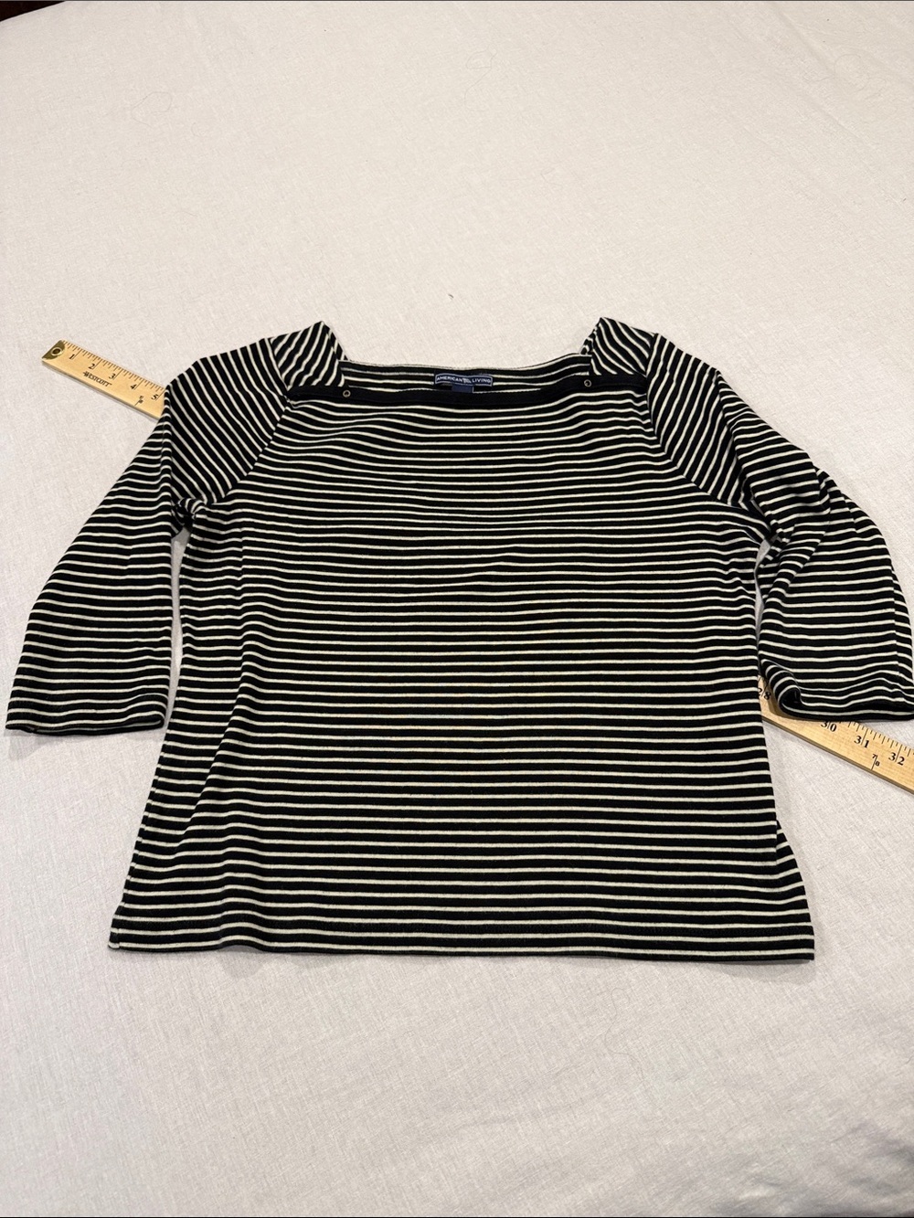 American Living Black & White Striped Long Sleeve Boatneck Top size L